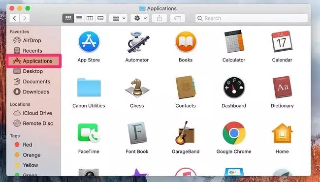 application folder from a finder